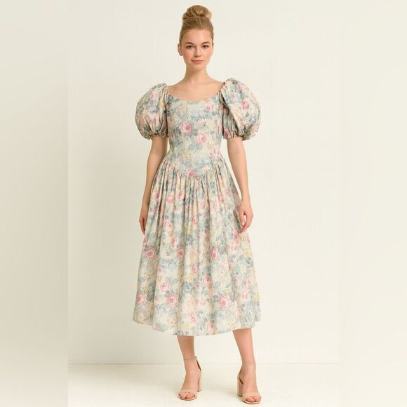 Vintage Jessica McClintock Bridal Rose Print with Rosette Detail Dress size 0 - Picture 10 of 10